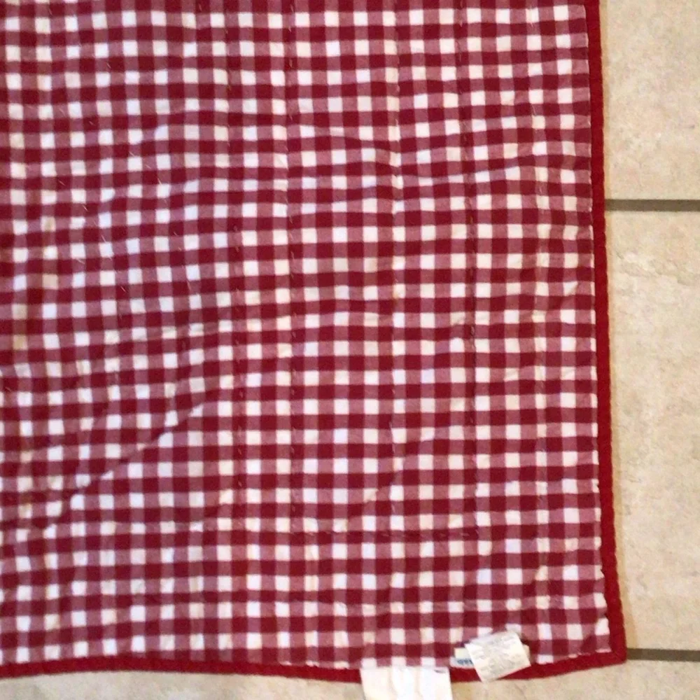 Pottery Barn Kids Holiday Quilt with Santa, Snowman, Reindeer - Red, Green, Gray
